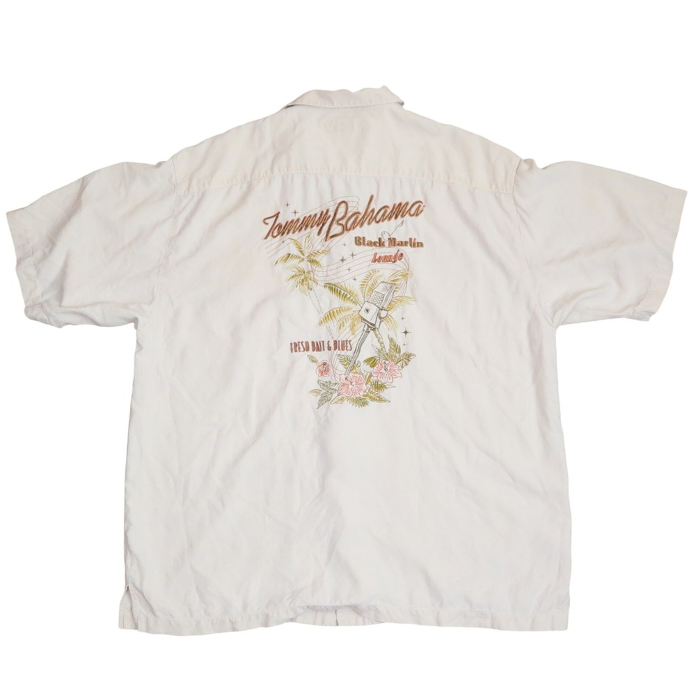 Tommy Bahama Silk Camp Shirt Mens XL Black Marlin Lounge Embroidered Back Resort